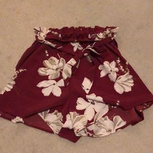 Red Floral High waisted Shorts